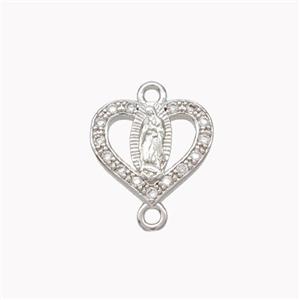 Virgin Mary Charms Copper Heart Connector Pave Zirconia Platinum Plated, approx 12mm [FN46338]