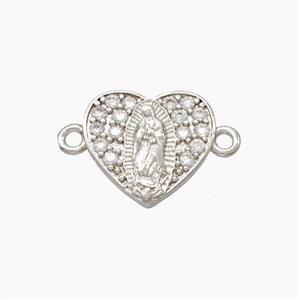 Virgin Mary Charms Copper Heart Connector Pave Zirconia Platinum Plated, approx 13mm [FN46341]