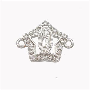 Virgin Mary Charms Copper Star Connector Pave Zirconia Platinum Plated, approx 13-14mm [FN46344]