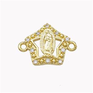 Virgin Mary Charms Copper Star Connector Pave Zirconia Gold Plated, approx 13-14mm [FN46345]