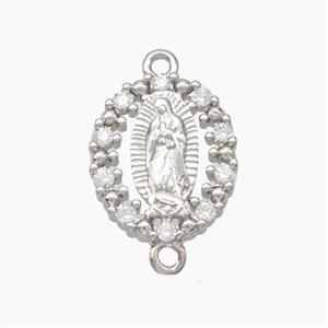 Virgin Mary Charms Copper Oval Connector Pave Zirconia Platinum Plated, approx 12.5-15mm [FN46347]
