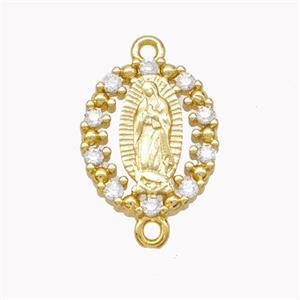 Virgin Mary Charms Copper Oval Connector Pave Zirconia Gold Plated, approx 12.5-15mm [FN46348]