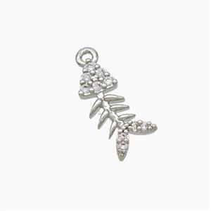 Copper Fishbone Pendant Pave Zirconia Platinum Plated, approx 7-15mm [FN46350]