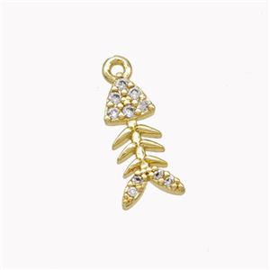 Copper Fishbone Pendant Pave Zirconia Gold Plated, approx 7-15mm [FN46351]
