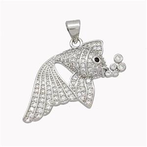 Copper Fish Pendant Pave Zirconia Platinum Plated, approx 16-28mm [FN46352]