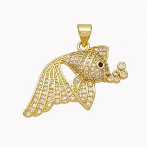 Copper Fish Pendant Pave Zirconia Gold Plated, approx 16-28mm [FN46353]