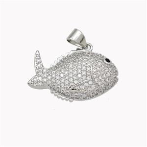Copper Fish Pendant Micropave Zirconia Platinum Plated, approx 14-23mm [FN46354]