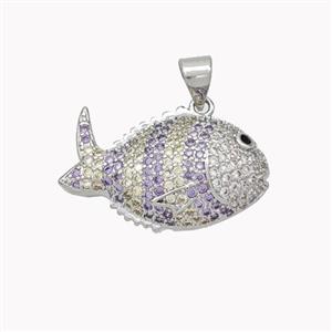 Copper Fish Pendant Micropave Zirconia Platinum Plated, approx 14-23mm [FN46355]