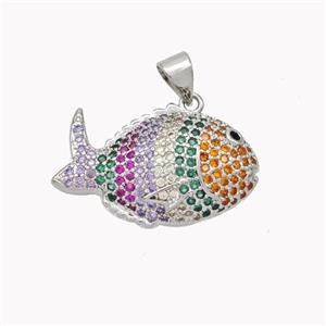 Copper Fish Pendant Micropave Multicolor Zirconia Platinum Plated, approx 14-23mm [FN46356]