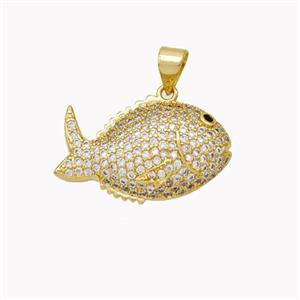 Copper Fish Pendant Micropave Zirconia Gold Plated, approx 14-23mm [FN46357]