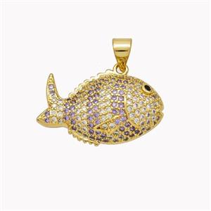 Copper Fish Pendant Micropave Zirconia Gold Plated, approx 14-23mm [FN46358]