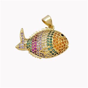 Copper Fish Pendant Micropave Multicolor Zirconia Gold Plated, approx 14-23mm [FN46359]