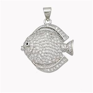 Copper Fish Pendant Micropave Zirconia Platinum Plated, approx 22-23mm [FN46360]