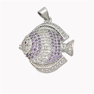 Copper Fish Pendant Micropave Zirconia Platinum Plated, approx 22-23mm [FN46362]