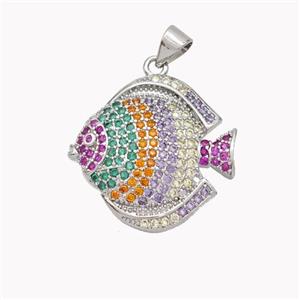 Copper Fish Pendant Micropave Multicolor Zirconia Platinum Plated, approx 22-23mm [FN46364]