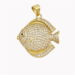 Copper Fish Pendant Micropave Zirconia Gold Plated, approx 22-23mm [FN46365]