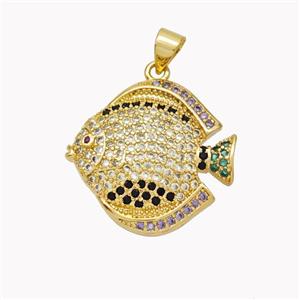 Copper Fish Pendant Micropave Zirconia Gold Plated, approx 22-23mm [FN46366]