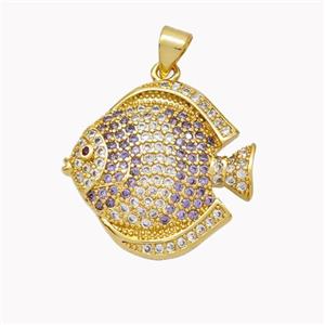 Copper Fish Pendant Micropave Zirconia Gold Plated, approx 22-23mm [FN46367]