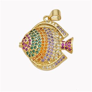 Copper Fish Pendant Micropave Multicolor Zirconia Gold Plated, approx 22-23mm [FN46369]