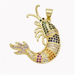 Copper Lobster Charms Pendant Pave Multicolor Zirconia Gold Plated, approx 25-30mm [FN46377]