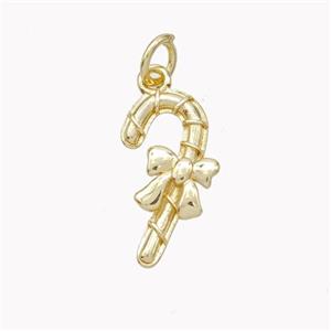 Christmas Candy Cane Charms Copper Pendant Gold Plated, approx 10-17mm [FN46379]