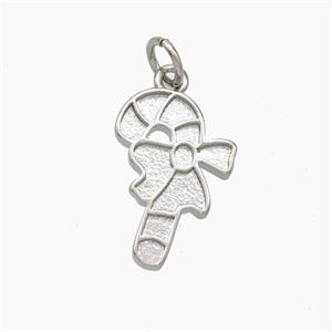 Christmas Candy Cane Charms Copper Pendant Platinum Plated, approx 11-16mm [FN46380]