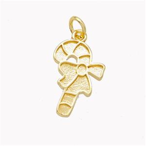 Christmas Candy Cane Charms Copper Pendant Gold Plated, approx 11-16mm [FN46381]