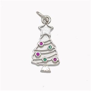 Christmas Tree Charms Copper Pendant Pave Zirconia Platinum Plated, approx 10-17mm [FN46382]