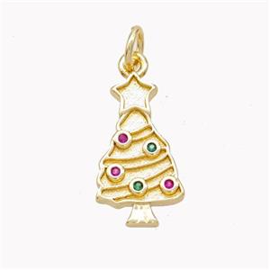 Christmas Tree Charms Copper Pendant Pave Zirconia Gold Plated, approx 10-17mm [FN46383]