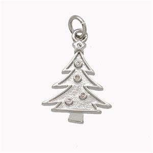 Christmas Tree Charms Copper Pendant Pave Zirconia Platinum Plated, approx 14-17mm [FN46384]