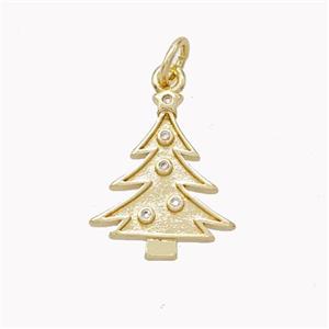 Christmas Tree Charms Copper Pendant Pave Zirconia Gold Plated, approx 14-17mm [FN46385]
