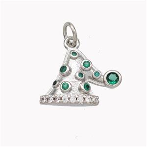 Christmas Hat Charms Copper Pendant Pave Zirconia Platinum Plated, approx 12-16mm [FN46386]