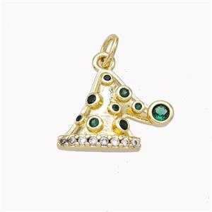 Christmas Hat Charms Copper Pendant Pave Zirconia Gold Plated, approx 12-16mm [FN46387]