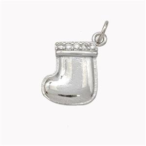 Christmas Stocking Charms Copper Pendant Pave Zirconia Platinum Plated, approx 12mm [FN46390]