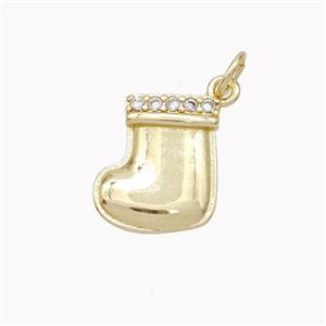 Christmas Stocking Charms Copper Pendant Pave Zirconia Gold Plated, approx 12mm [FN46391]