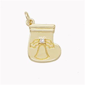 Christmas Stocking Charms Copper Pendant Pave Zirconia Gold Plated, approx 12-14mm [FN46393]