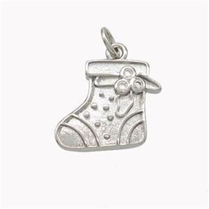 Christmas Stocking Charms Copper Pendant Pave Zirconia Platinum Plated, approx 13-15mm [FN46394]
