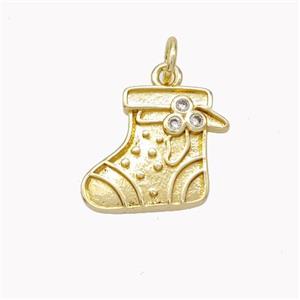 Christmas Stocking Charms Copper Pendant Pave Zirconia Gold Plated, approx 13-15mm [FN46395]