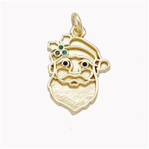 Santa Claus Charms Copper Pendant Pave Zirconia Gold Plated, approx 13-17mm [FN46401]