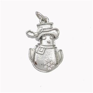Christmas Snowman Charms Copper Pendant Pave Zirconia Platinum Plated, approx 12-17mm [FN46402]