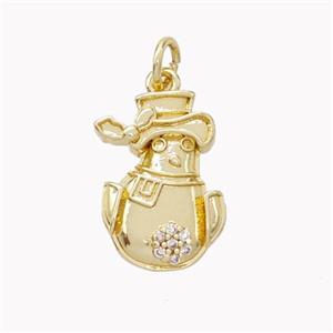 Christmas Snowman Charms Copper Pendant Pave Zirconia Gold Plated, approx 12-17mm [FN46403]