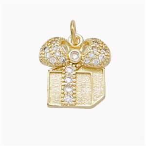 Christmas Gift Charms Copper Pendant Pave Zirconia Gold Plated, approx 14-15mm [FN46407]