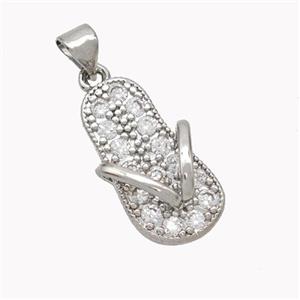 Copper Slipper Charms Pendant Pave Zirconia Shoes Platinum Plated, approx 11-20mm [FN46410]