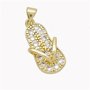 Copper Slipper Charms Pendant Pave Zirconia Shoes Gold Plated, approx 11-20mm [FN46411]