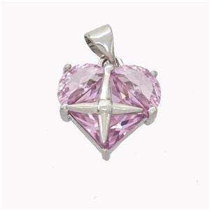 Pink Crystal Glass Heart Pendant Platinum Plated, approx 14mm [FN46414]