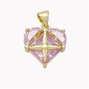 Pink Crystal Glass Heart Pendant Gold Plated, approx 14mm [FN46415]