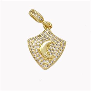 Copper Shield Pendant Pave Zirconia Moon Gold Plated, approx 14-16mm, 4-6mm [FN46418]