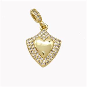 Copper Shield Pendant Pave Zirconia Heart Gold Plated, approx 14-16mm, 4-6mm [FN46420]