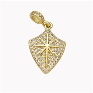 Copper Shield Pendant Pave Zirconia Northstar Gold Plated, approx 15-18mm, 4-6mm [FN46421]