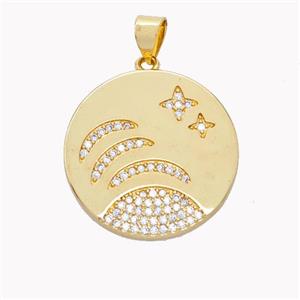 Copper Sun Pendant Pave Zirconia Moon Star Gold Plated, approx 22mm [FN46422]